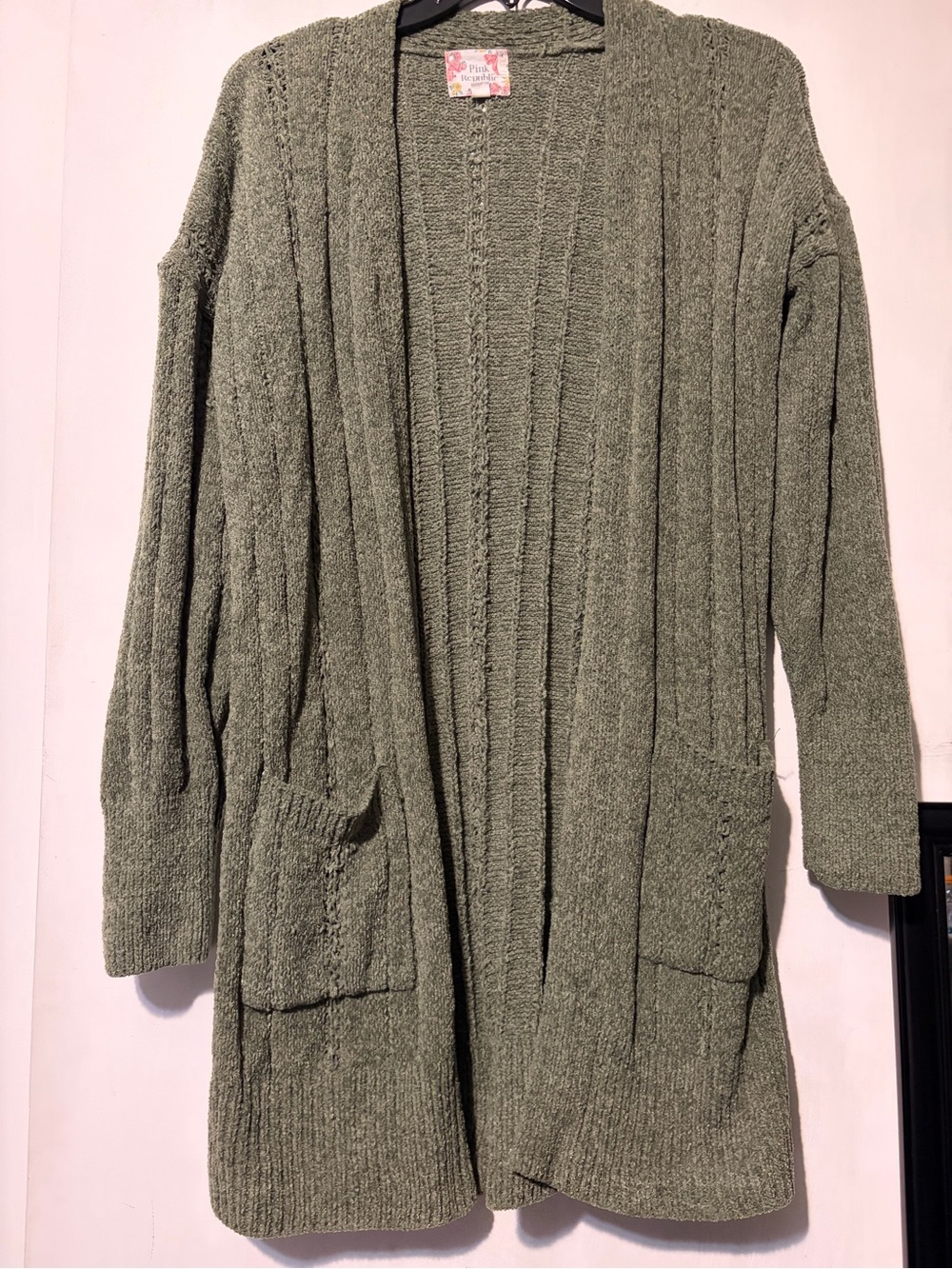 Olive Open-Front Knit Cardigan Sweater